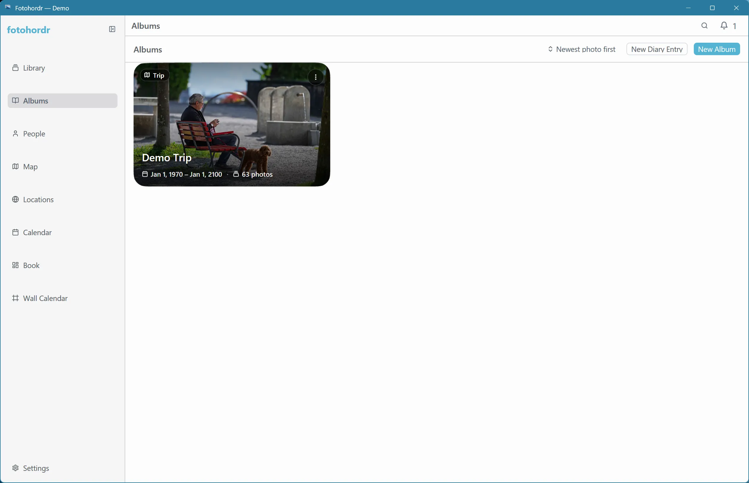 Collections page showing a diary entry's preview row