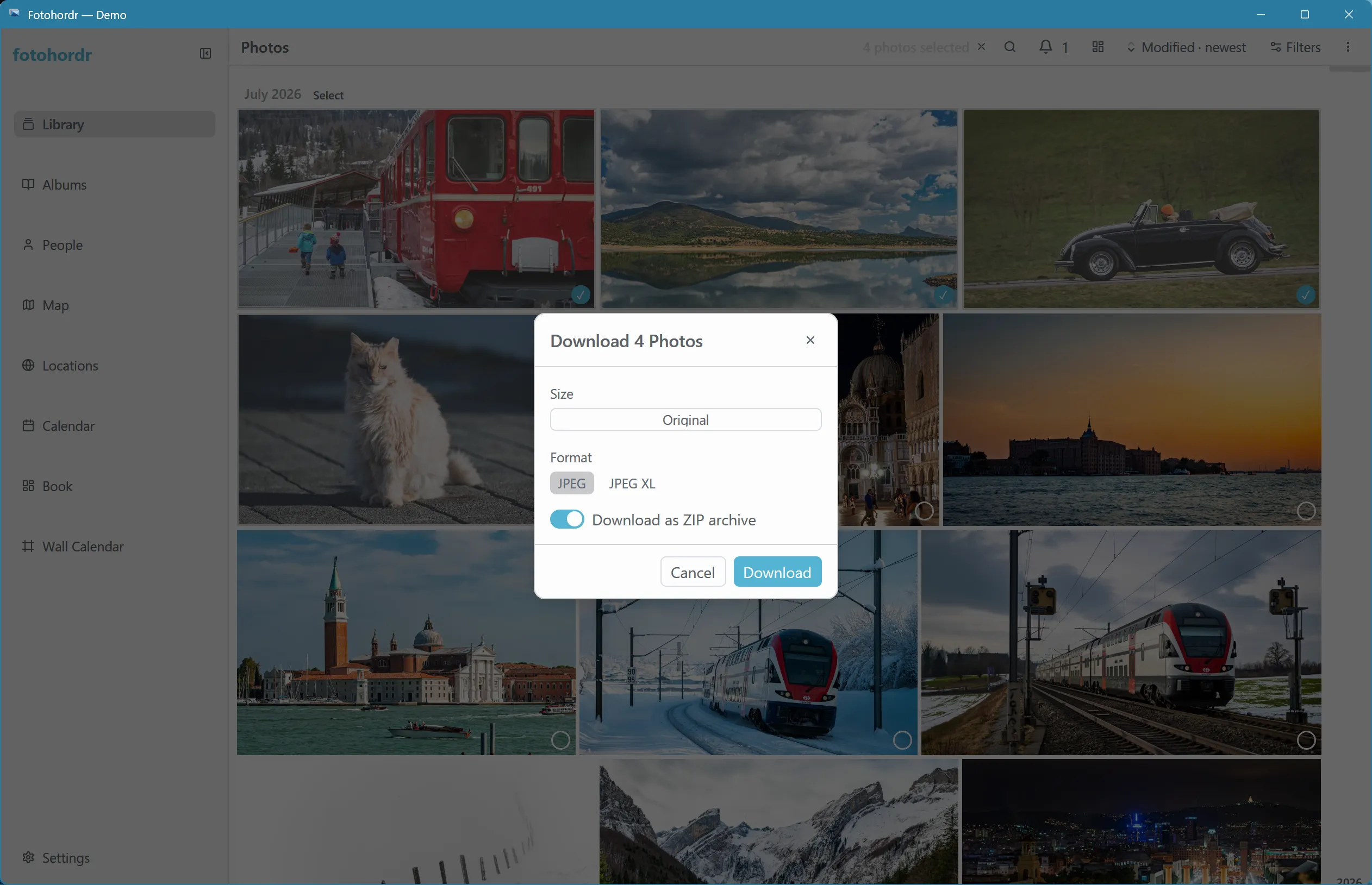 Multi-photo download dialog
