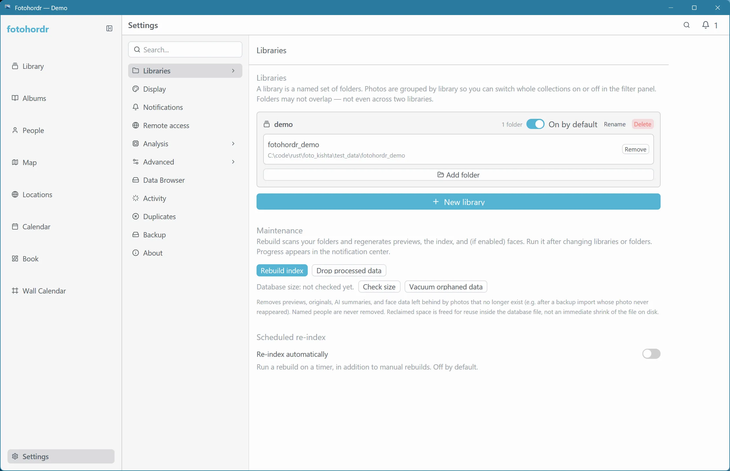 Libraries settings — folders and maintenance