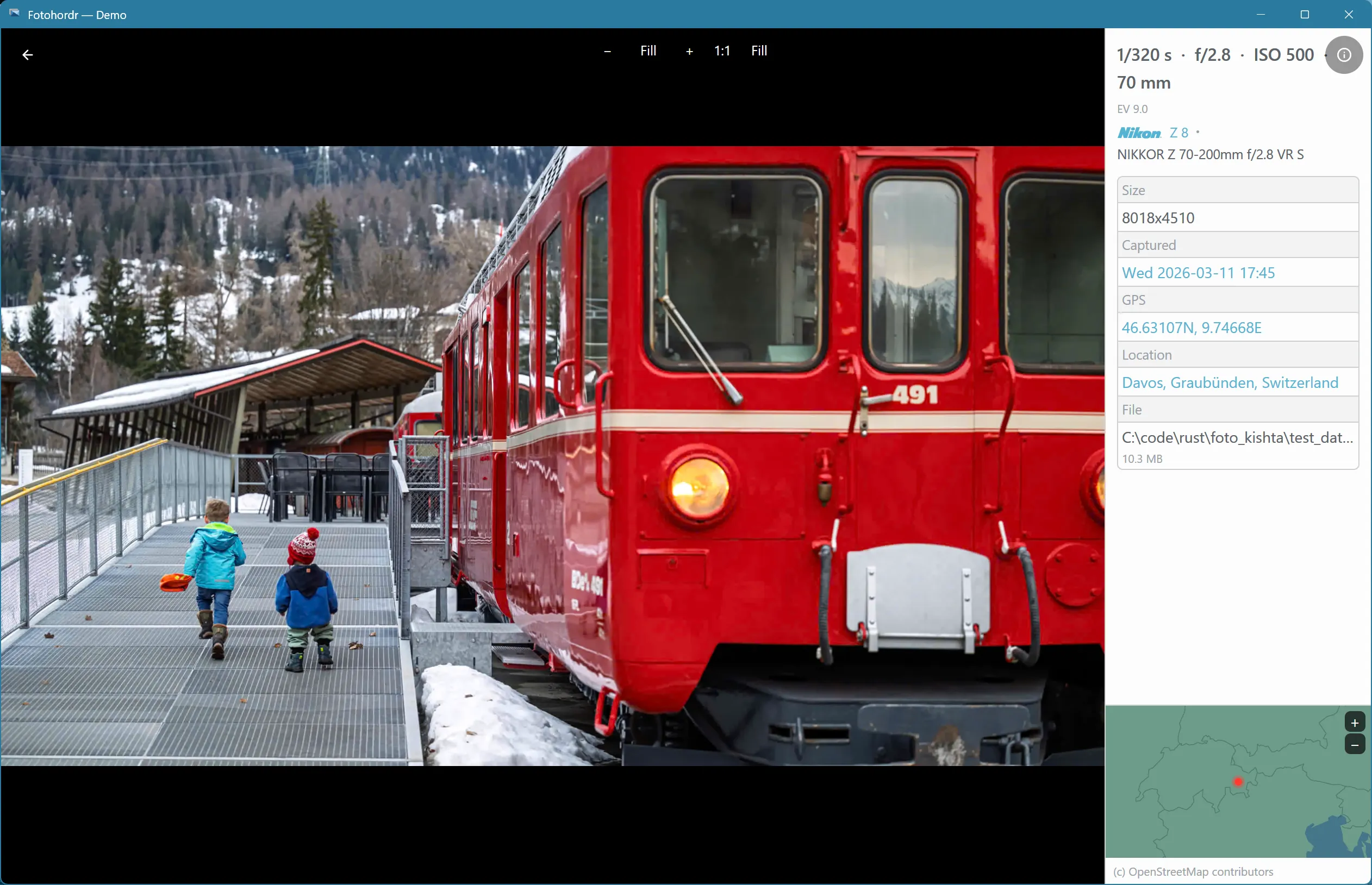 Photo viewer with the full EXIF side panel